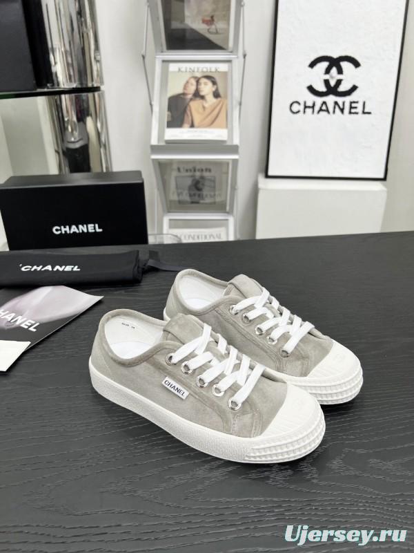 2025 Women Chanel Grey Canvas Leather Casual Sneakers LY00230
