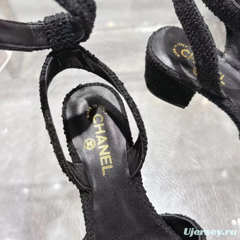 2025 Women Chanel Black Tweed Sandals LY00280
