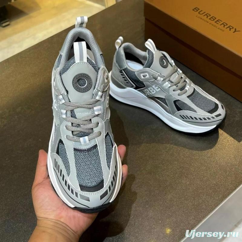 2025 Unisex Burberry Grey Suede Leather Mesh Sneakers Vintage Code MJ00380