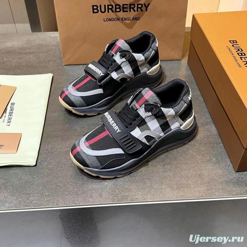 2025 Unisex Burberry Black White Suede Leather Mesh Sneakers Vintage Pattern MJ00360