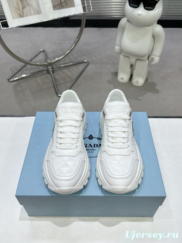 2025 Unisex Prada White Leather Sneakers