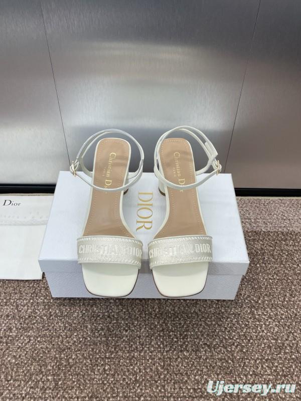 2025 Women Dior White Leather Sandals Embroidery KFY00280
