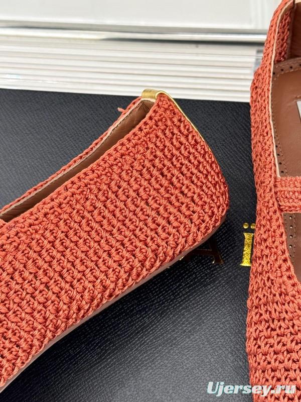 2025 Women AlAIA Orange Knitted Leather Mary Jane KFY00310