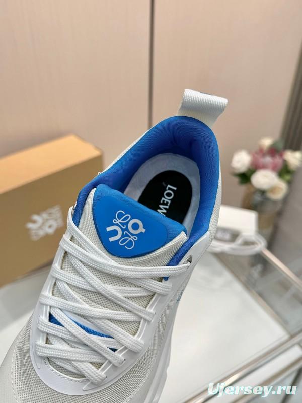 2025 Women Loewe White Blue Mesh Leather Sneakers