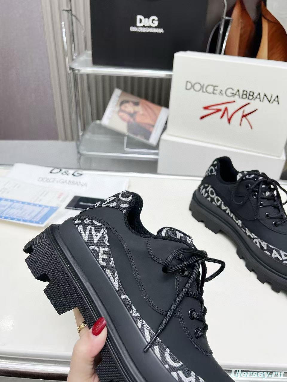 2024 Unisex Dolce & Gabbana Black Fabric Leather Chunky Sneakers