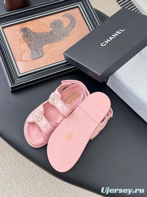 2025 Women Chanel Pink Leather Sandals LY00320