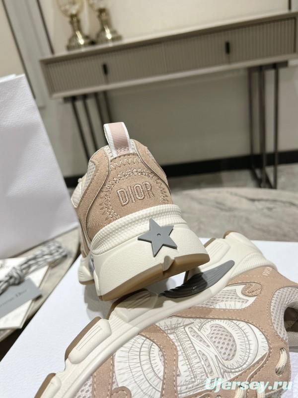 2025 Women Dior Beige White Mesh Leather Sneakers