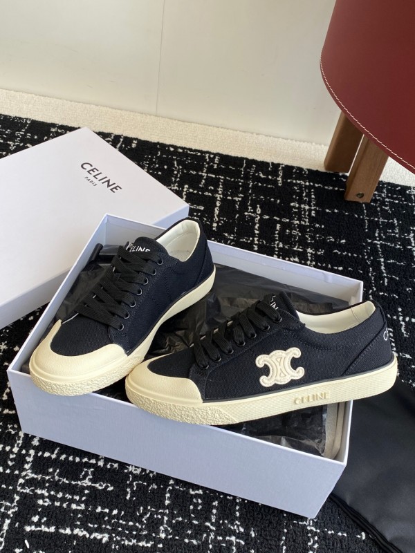 2025 Women Celine Black White Canvas Sneakers CR-03