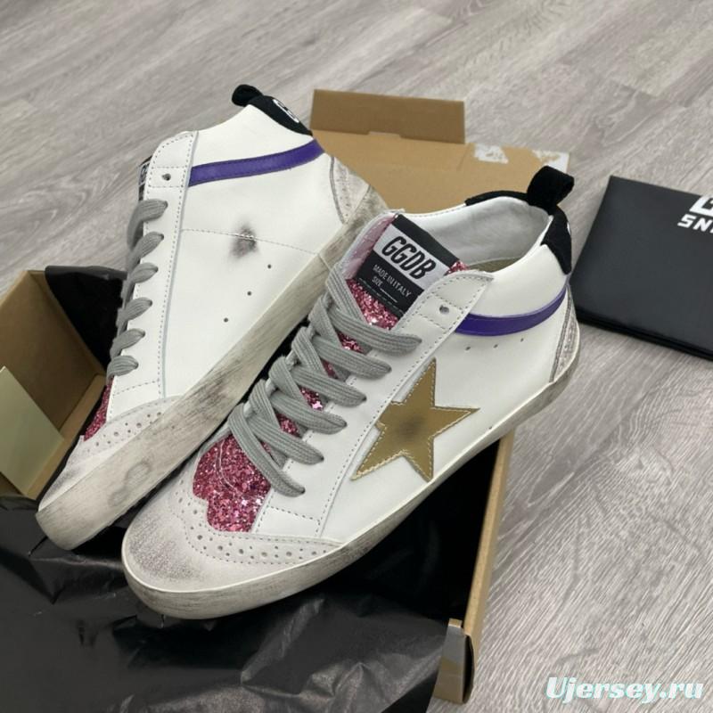 2024 Unisex GGDB White Purple Gold Leather High Top Sneakers MJ00300