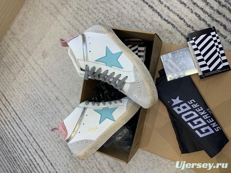 2024 Unisex GGDB White Blue Suede Leather High Top Sneakers MJ00300