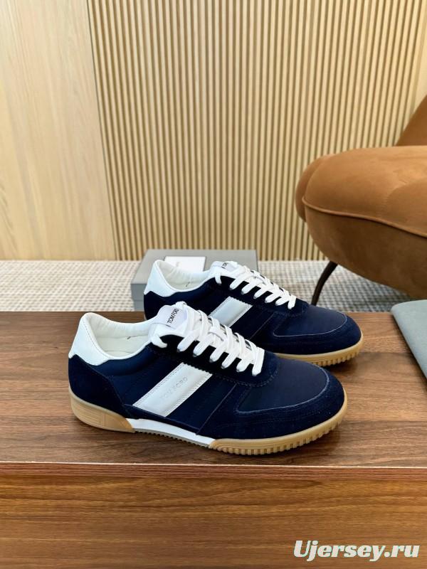 2025 Men TOM FORD Navy White Suede Leather Sneakers LY00360