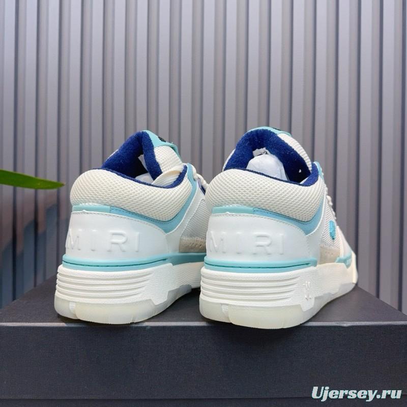 2024 Unisex Amiri White Light Blue Leather Mesh Sneakers MJ00360