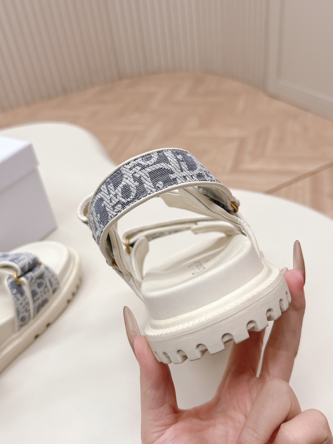2025 Women Dior Gray White Jacquard Fabric Sandals LY
