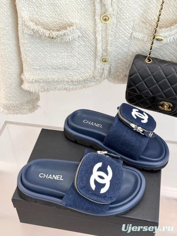 2025 Slippers Chanel Navy Denim Slippers