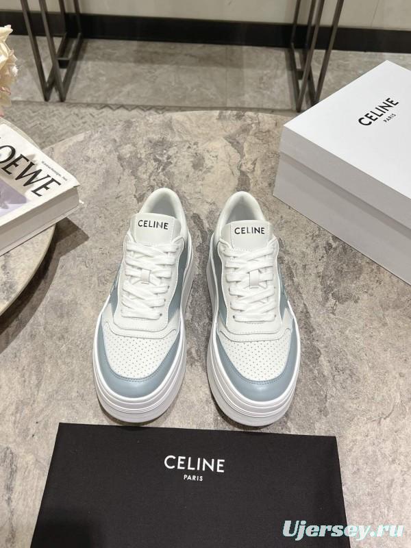 2025 Women Celine Blue White Leather Mesh Sneakers