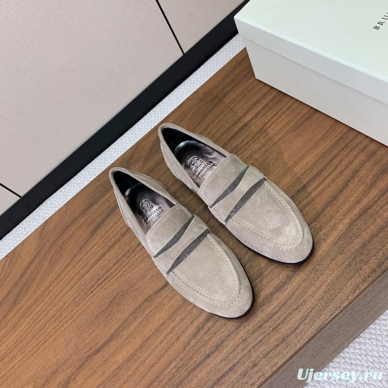 2025 Unisex Brunello Cucinelli Beige Suede Loafers Handmade Craftsmanship KFY00300