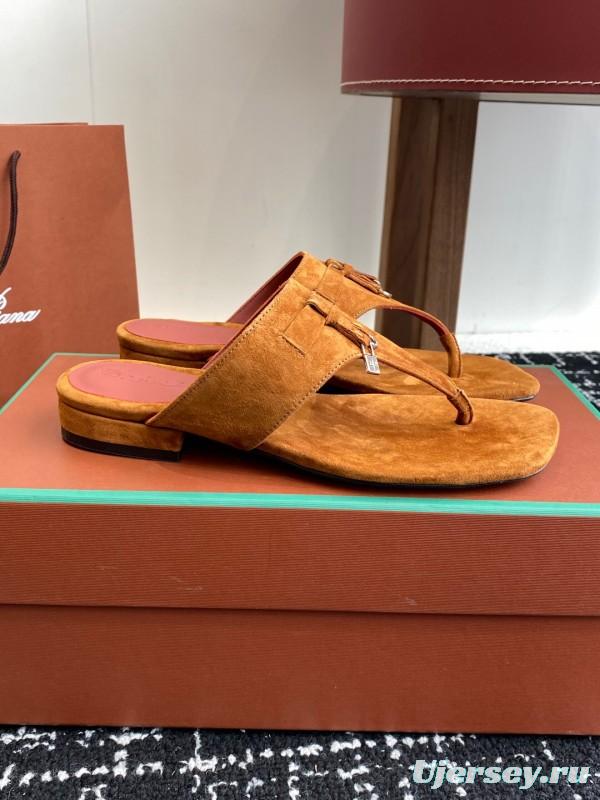 2025 Women Le Parmentier Brown Suede Thong Sandals KFY00280
