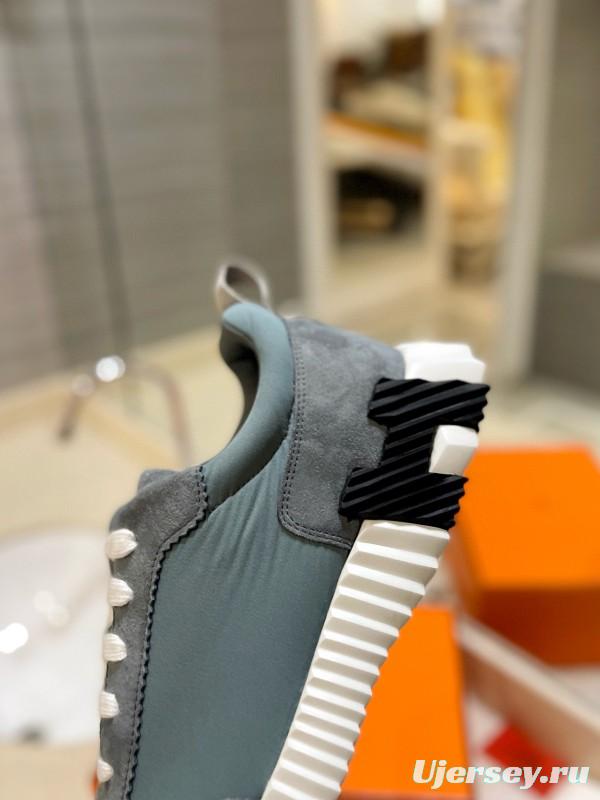 2024 Unisex Hermès Grey Imported Glossy Goat Suede Rain Cloth Sneakers MJ00320