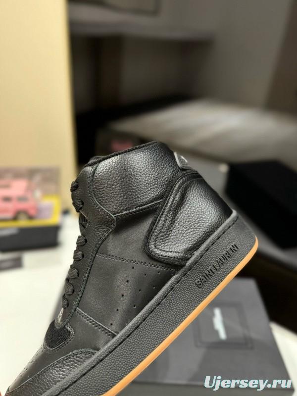 2024 Unisex Yves Saint Laurent Black Leather Sneakers Perforated Craft MJ00390