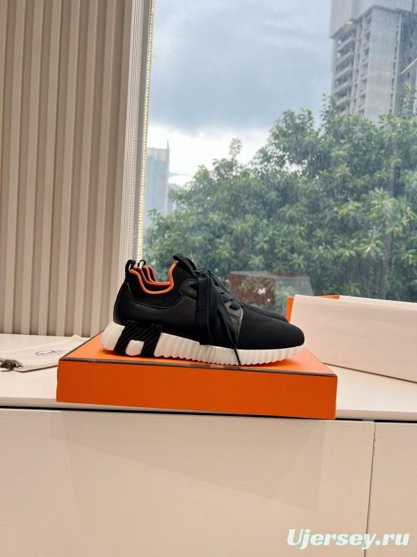2024 Unisex Hermès Black Orange Knit Sneakers
