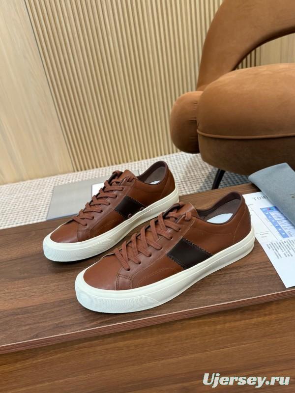 2025 Men TOM FORD Brown Black Leather Sneakers LY00360