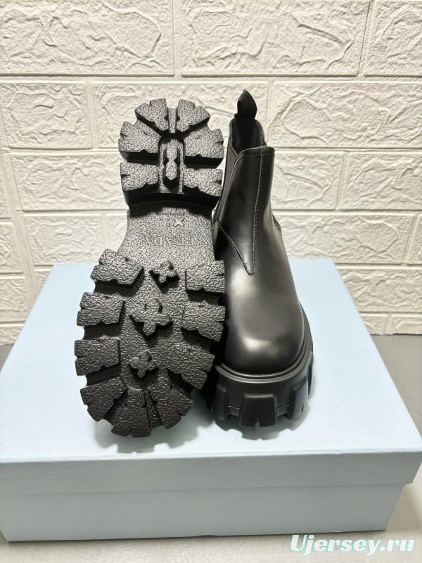 2024 Women Prada black leather short boots MJ00380