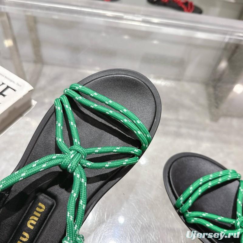 2025 Women Miu Miu Green Black Rope Leather Sandals