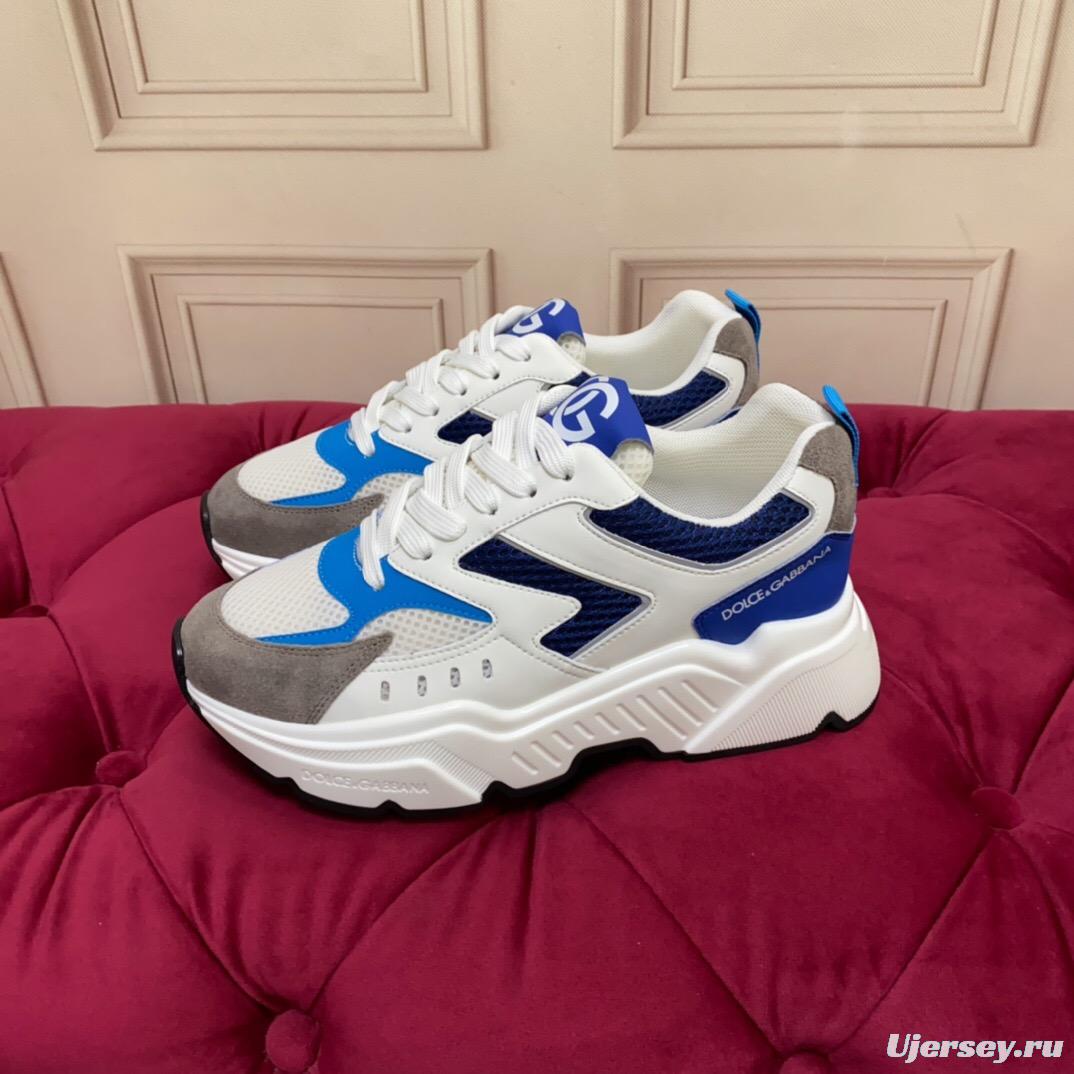 2025 Unisex Dolce & Gabbana White Blue Grey Mesh Leather Sneakers LY00330(F)/LY00340(M)
