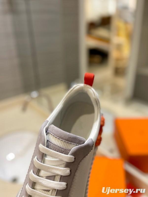 2024 Unisex Hermès White Beige Suede Rain Cloth Casual Sneakers MJ00320