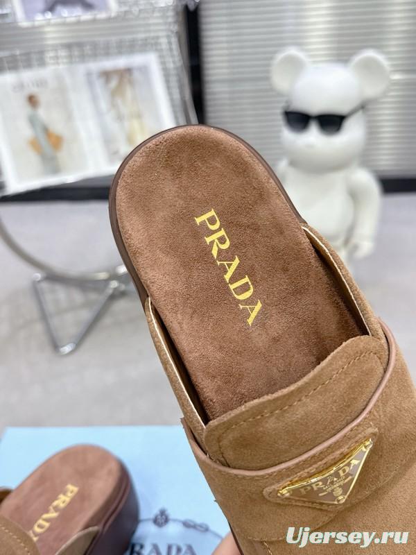 2025 Women Prada Brown Suede Loafers