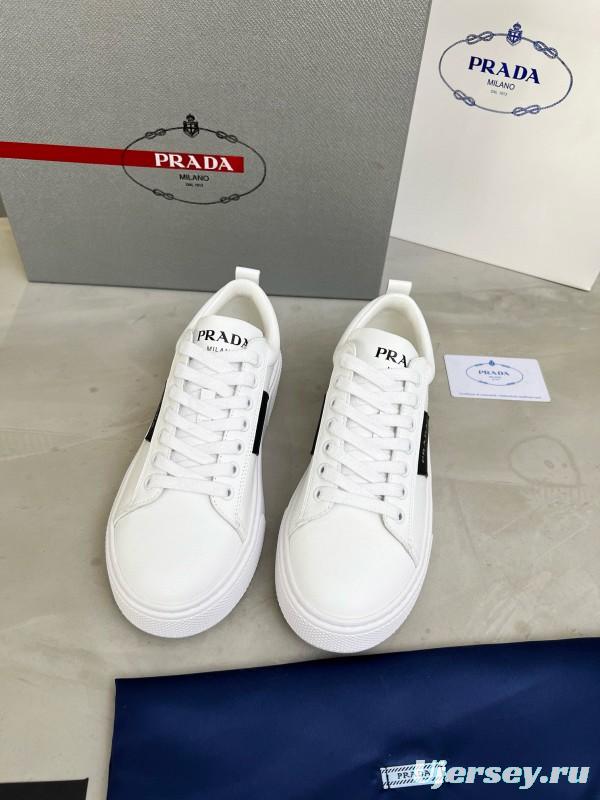 2024 Unisex Prada White Black Leather Sneakers MJ00310