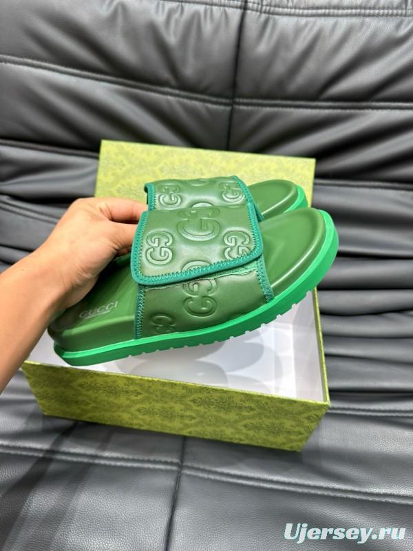 2024 Gucci Green Leather Slippers MJ00200
