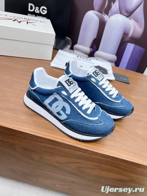 2025 Unisex Dolce & Gabbana Blue Denim Leather Sneakers LY00300