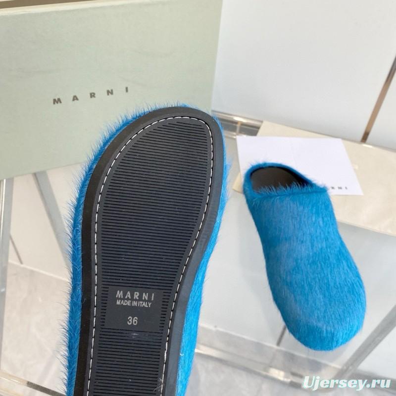 2024 Women Marni Blue Horsehair Slippers