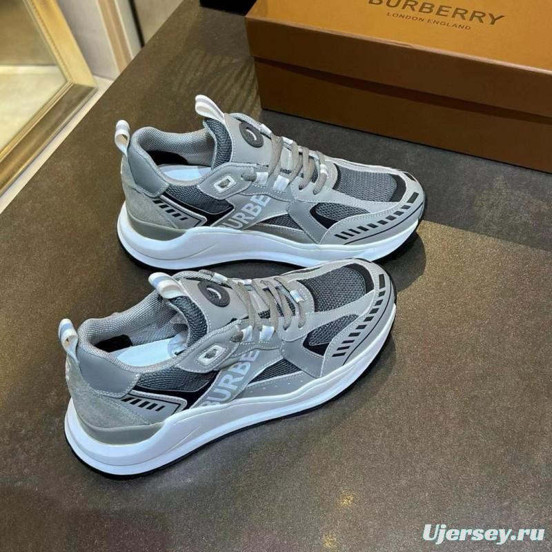 2025 Unisex Burberry Grey Suede Leather Mesh Sneakers Vintage Code MJ00380