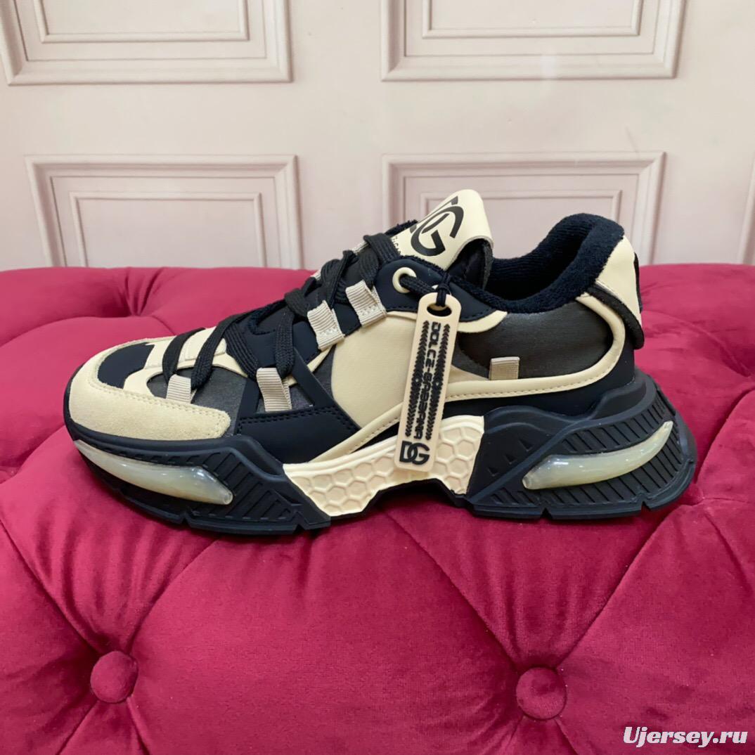 2025 Unisex Dolce & Gabbana Black Beige Leather Sneakers DG LY00340