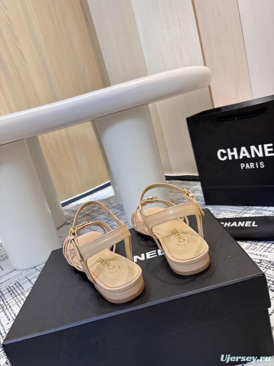 2025 Women Chanel Beige Leather Sandals LY00270