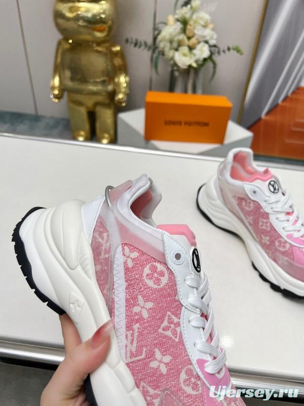 2025 Women Louis Vuitton Pink White Canvas Leather Sneakers
