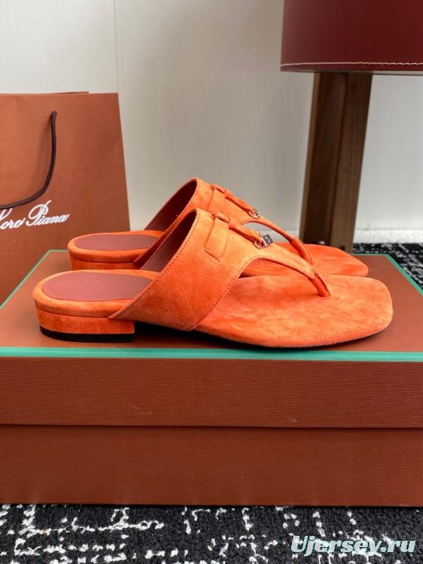 2025 Women Le Parmentier Orange Suede Slippers KFY00280