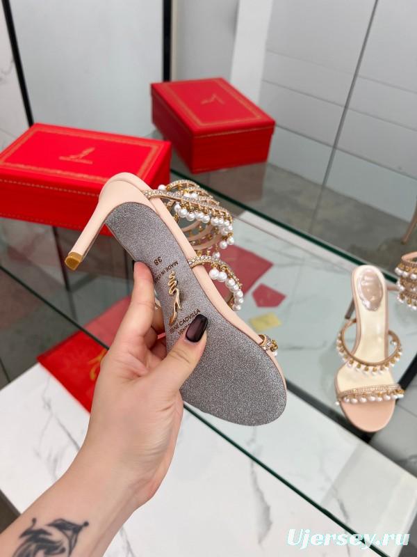 2025 Women RC Champagne Leather Crystal Pearl High Heel Sandal LY00360