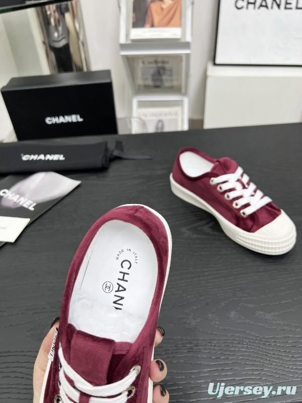 2025 Women Chanel Burgundy Canvas Sneakers LY00231