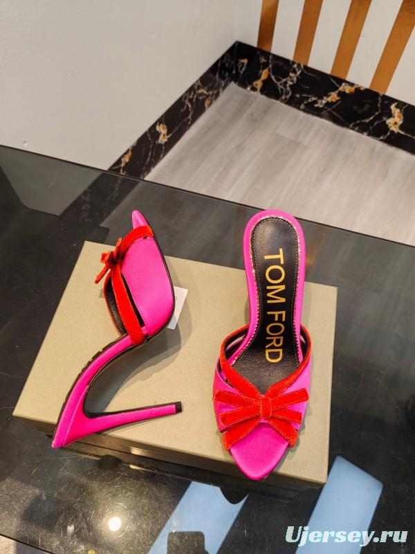 2025 Women TOM FORD Pink Red Silk Velvet High Heel Mules KFY00290