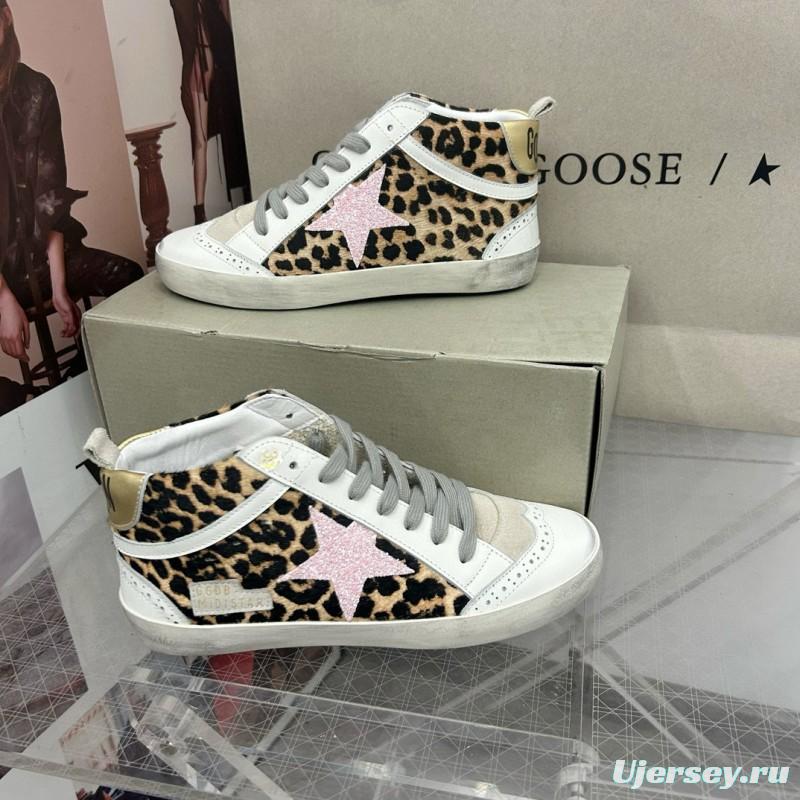 2024 Unisex GGDB Leopard White Pink Leather Suede High Top Sneakers MJ00300