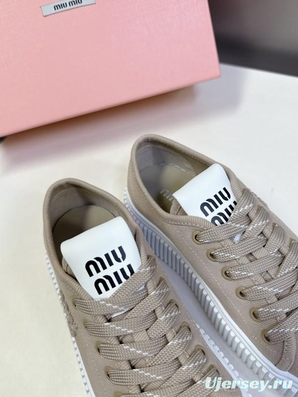 2025 Women Miu Miu Beige Canvas Sneakers LY