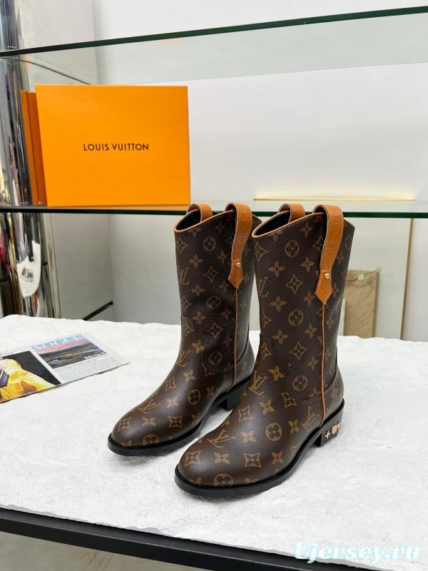 2024 Women Louis Vuitton Brown Monogram Leather Boots MJ00360