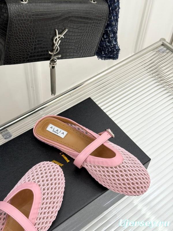 2025 Slippers AlAIA Pink Mesh Leather Mule
