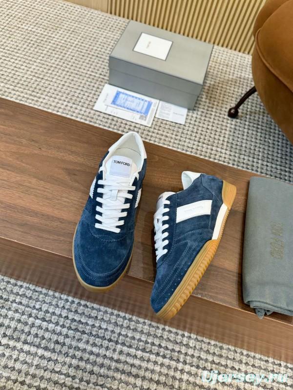 2025 Men TOM FORD Blue White Suede Sneakers LY00360