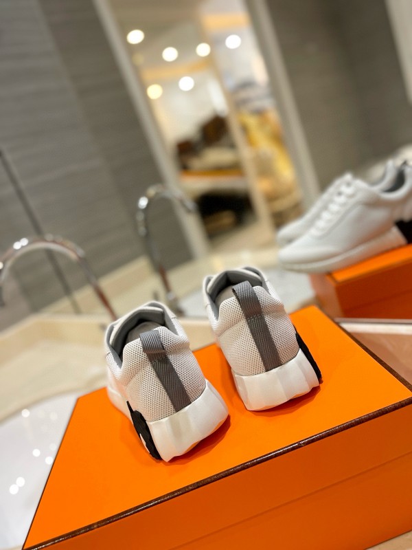 2024 Unisex Hermès White Imported Calf Suede Rain Cloth Casual Sneakers MJ00320