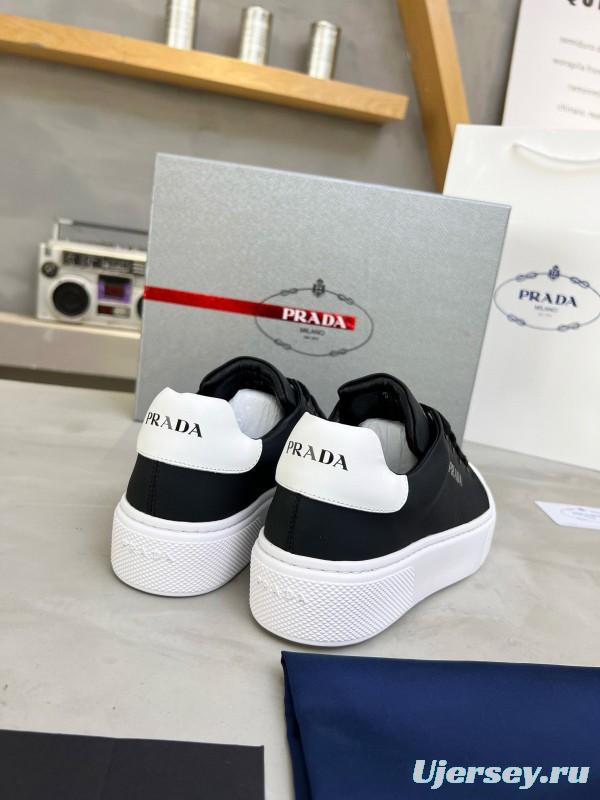 2024 Unisex Prada Black White Leather Sneakers MJ00310