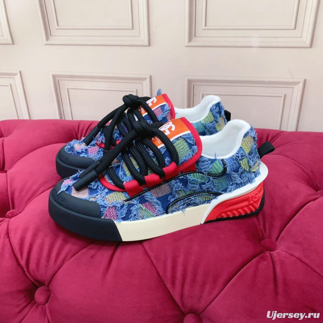 2025 Unisex Dolce & Gabbana Blue Red White Denim Textile Sneakers